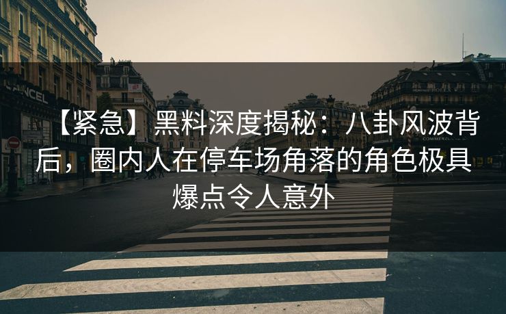 【紧急】黑料深度揭秘：八卦风波背后，圈内人在停车场角落的角色极具爆点令人意外